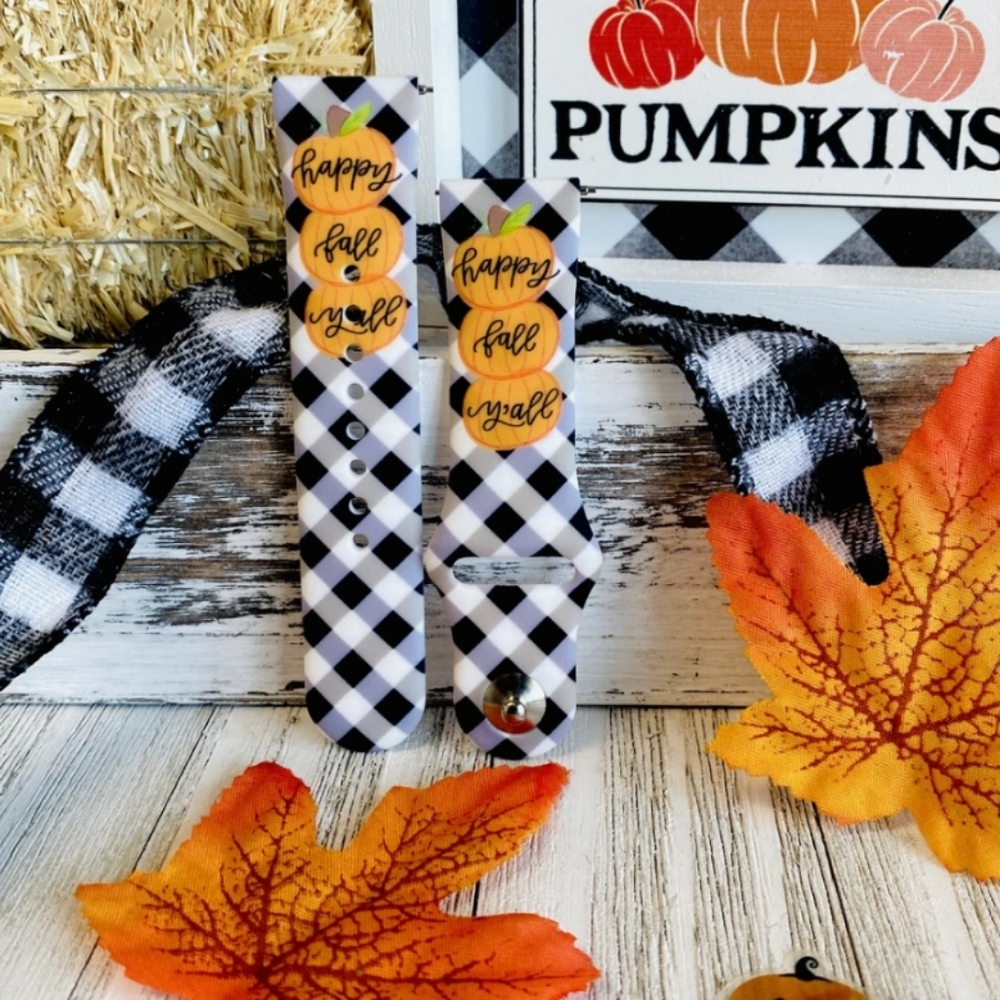 Black Plaid Happy Fall Y'all Print Silicone Band For Samsung Watch